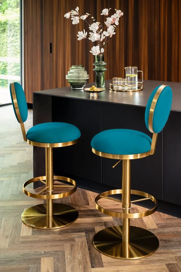 Ravello Bar Stool - Brass - Teal 4 Ravello Bar Stool - Brass - Teal - Image 2