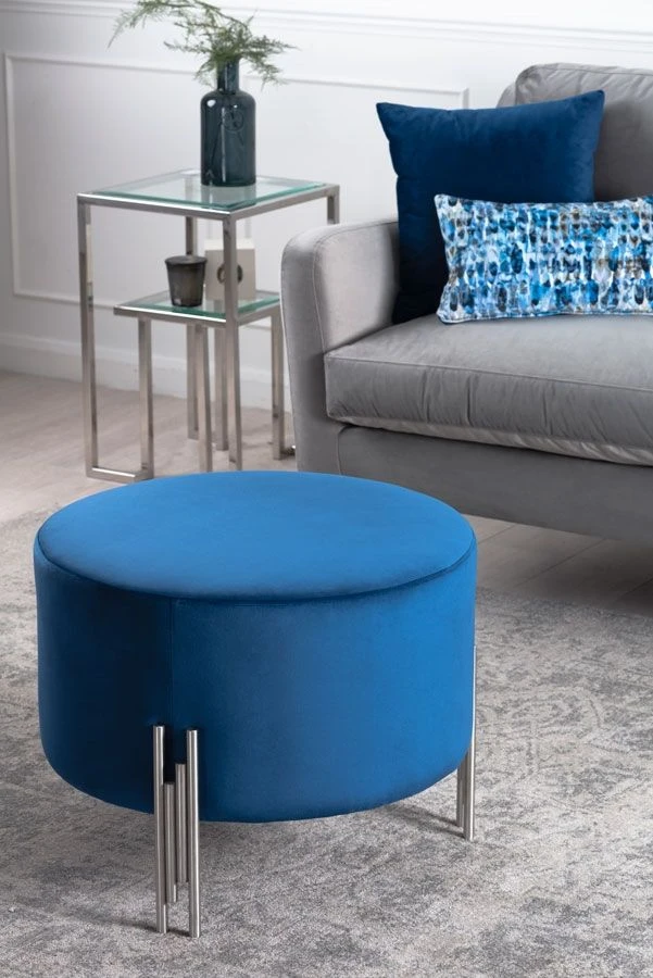 Rubell Large Stool Navy Silver Base 4 Rubell Large Stool Navy Silver Base - Image 2