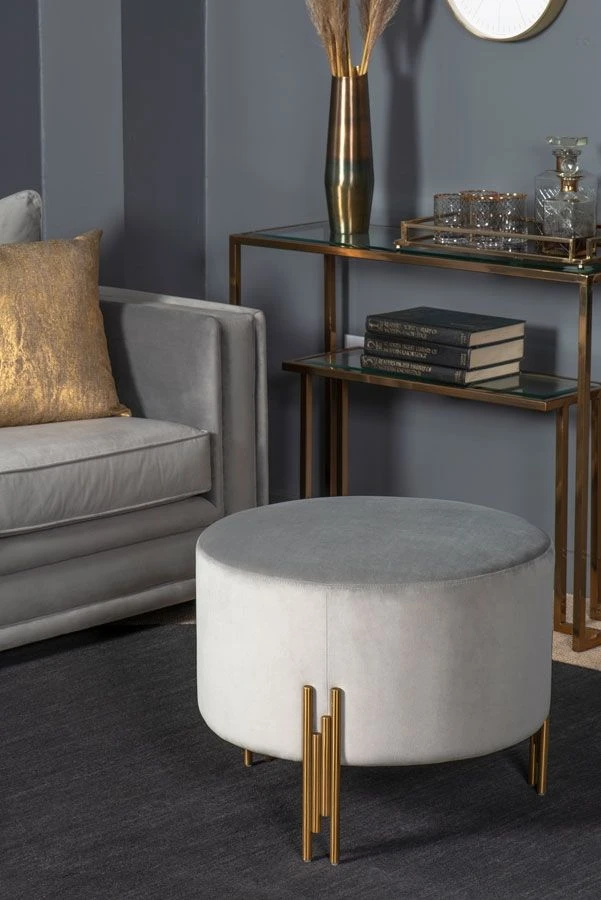 Rubell Large Stool Dove Grey Brass Base 4 Rubell Large Stool Dove Grey Brass Base - Image 2