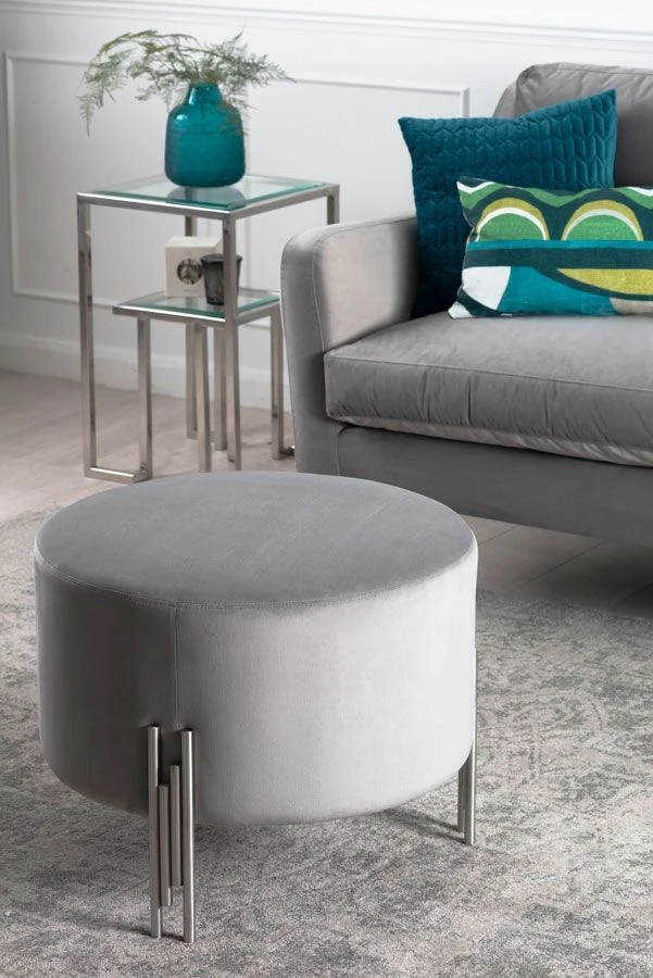 Rubell Large Stool Dove Grey Silver Base 4 Rubell Large Stool Dove Grey Silver Base - Image 2