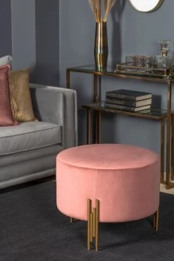 Rubell Large Stool Blush Pink Brass Base -Furniture Sale Store rubbell stool pink brass webready