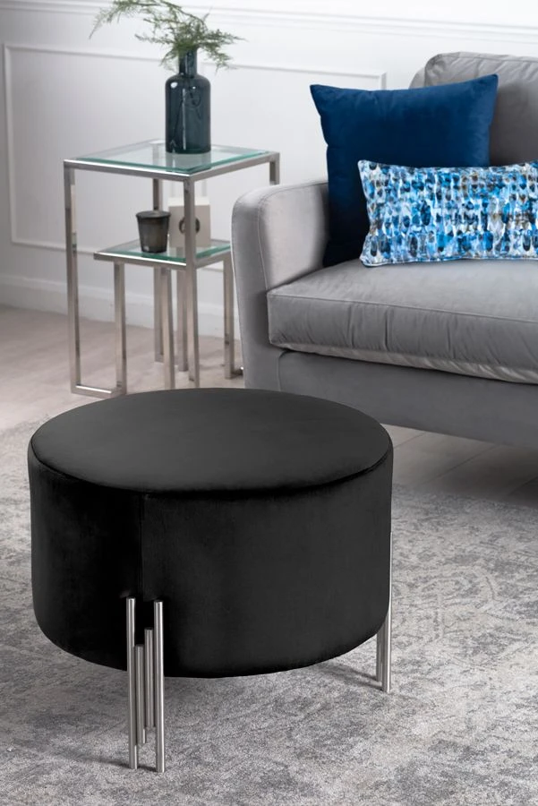 Rubell Large Stool Black Silver Base 4 Rubell Large Stool Black Silver Base - Image 2