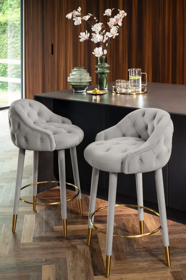 Sophia Counter Stool - Grey - Brass Caps 4 Sophia Counter Stool - Grey - Brass Caps - Image 2