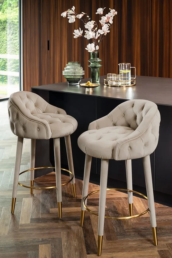 Sophia Counter Stool - Taupe - Brass Caps 4 Sophia Counter Stool - Taupe - Brass Caps - Image 2