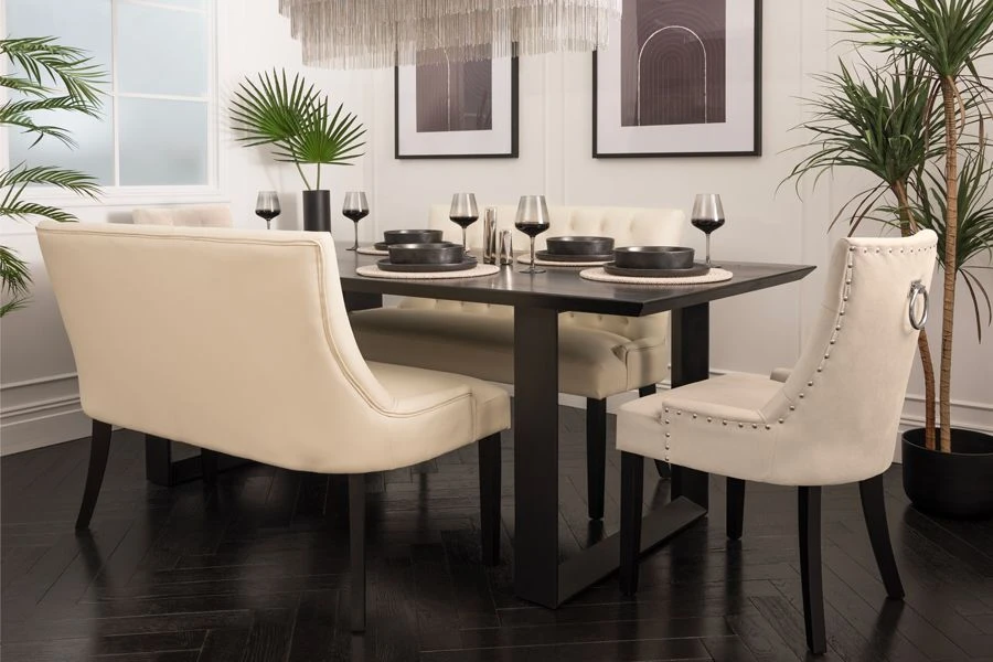 Torino Bench – Cream Faux Leather – Black Legs 4 Torino Bench – Cream Faux Leather – Black Legs - Image 2