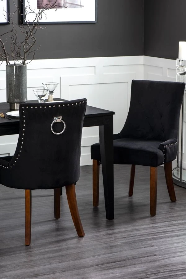 Torino Dining Chair With Back Ring - Black Velvet - Legs In Walnut Finish 4 Torino Dining Chair With Back Ring - Black Velvet - Legs In Walnut Finish - Image 2