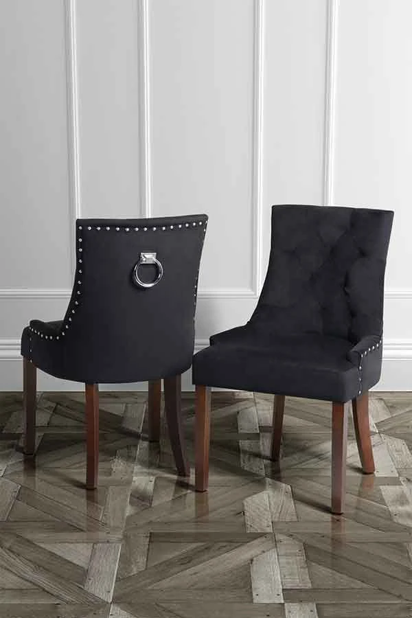 Torino Dining Chair With Back Ring - Black Velvet - Legs In Walnut Finish 6 Torino Dining Chair With Back Ring - Black Velvet - Legs In Walnut Finish - Image 4