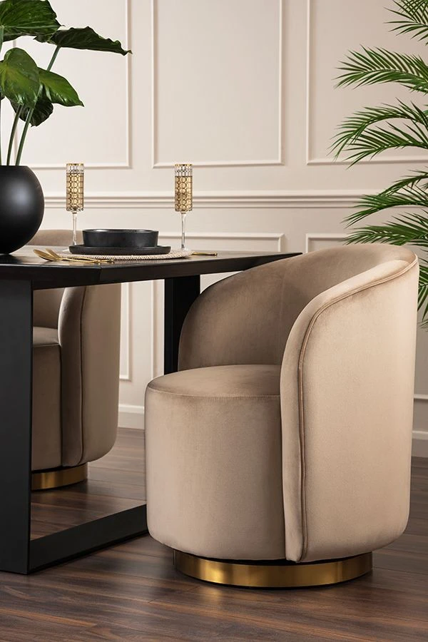 West End Swivel Dining Chair - Taupe - Brass Base 4 West End Swivel Dining Chair - Taupe - Brass Base - Image 2